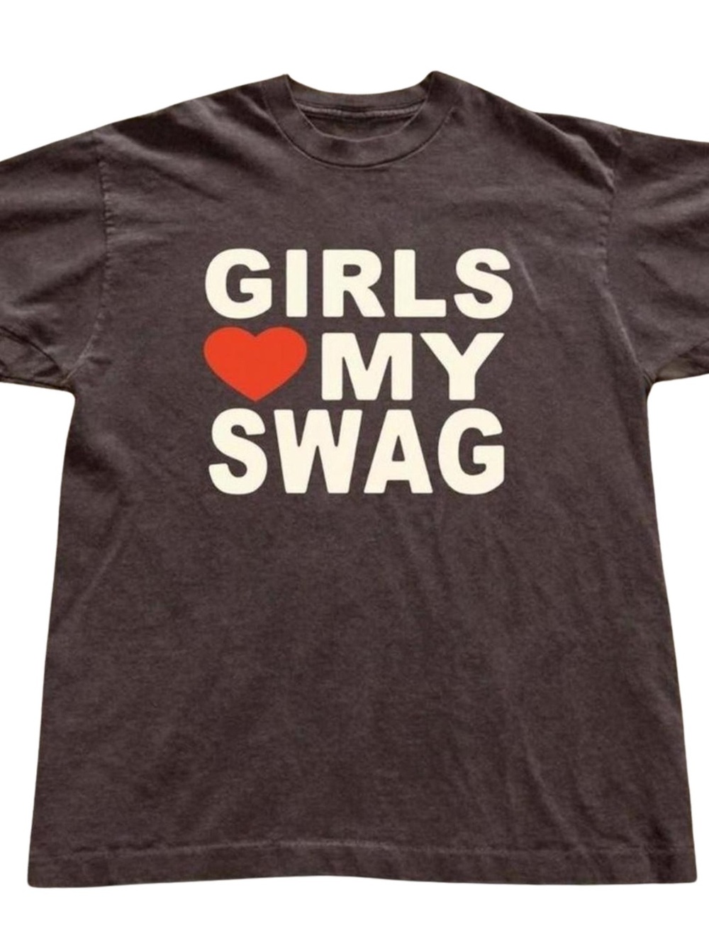 Gildan Girls Love My Swag Graphic Tee - Brown with Red & Cream Print